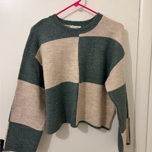 Z Supply Colorblock Sweater - Forest Green and Beige